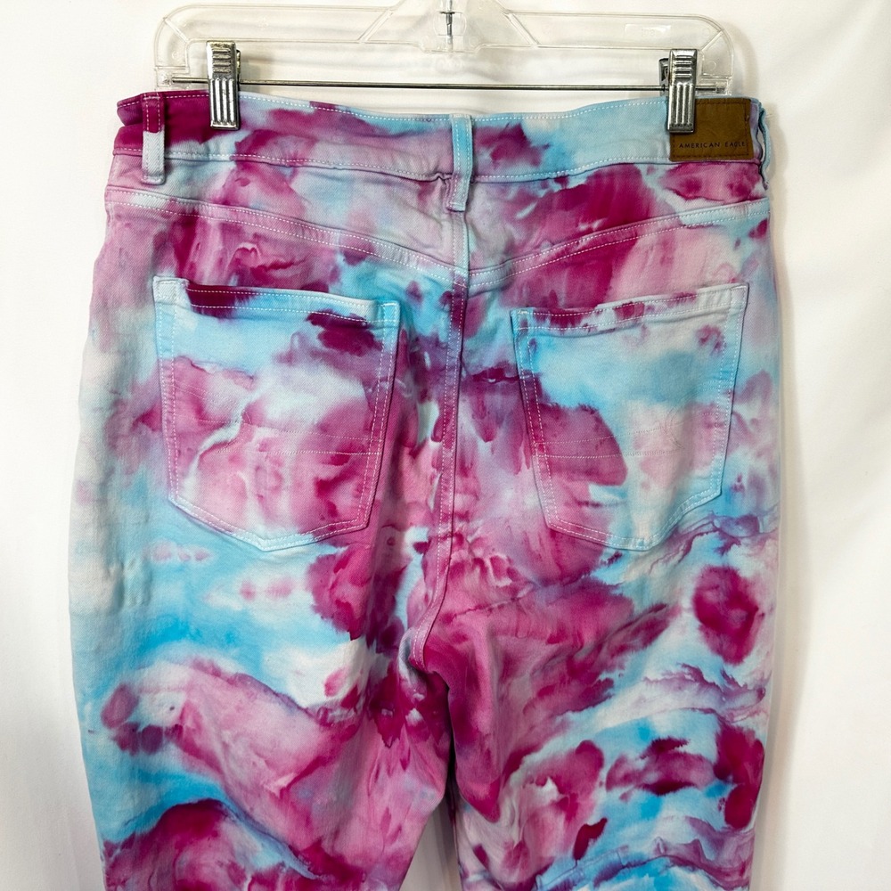 American Eagle Size 16 Jeans Handmade Tie Dye Mom Jeans Pink Blue High Rise 974 - Picture 7 of 12